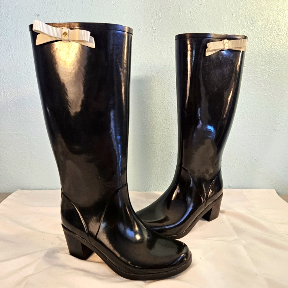 KATE SPADE New York Black Rubber Romi Rain Boots Size 8 Women's